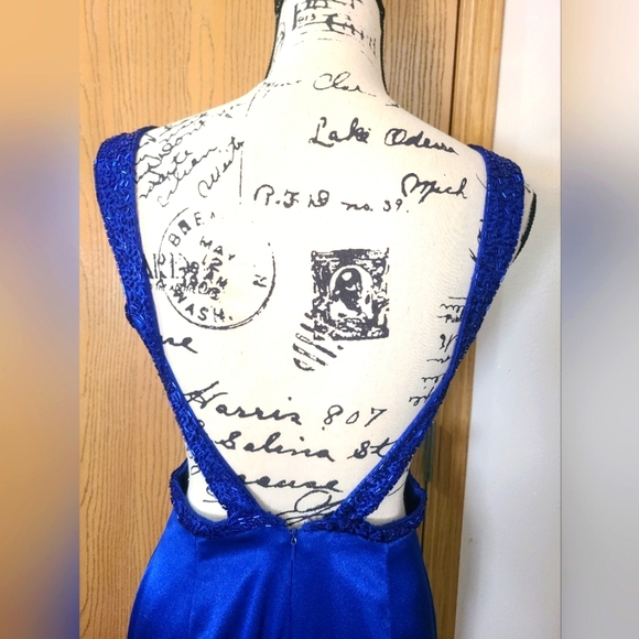 Vintage 90s y2k simple satin beaded cutout square neckline prom formal dress - Picture 5 of 8